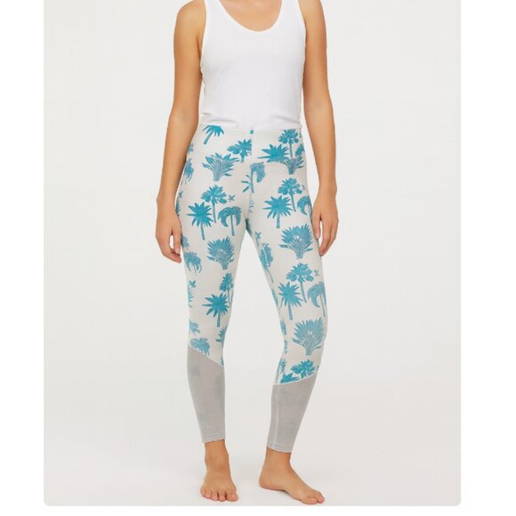 Beach Riot Leggings Womens Extra Small White Blue Palm Print Yoga Pants Made USA - Picture 1 of 5